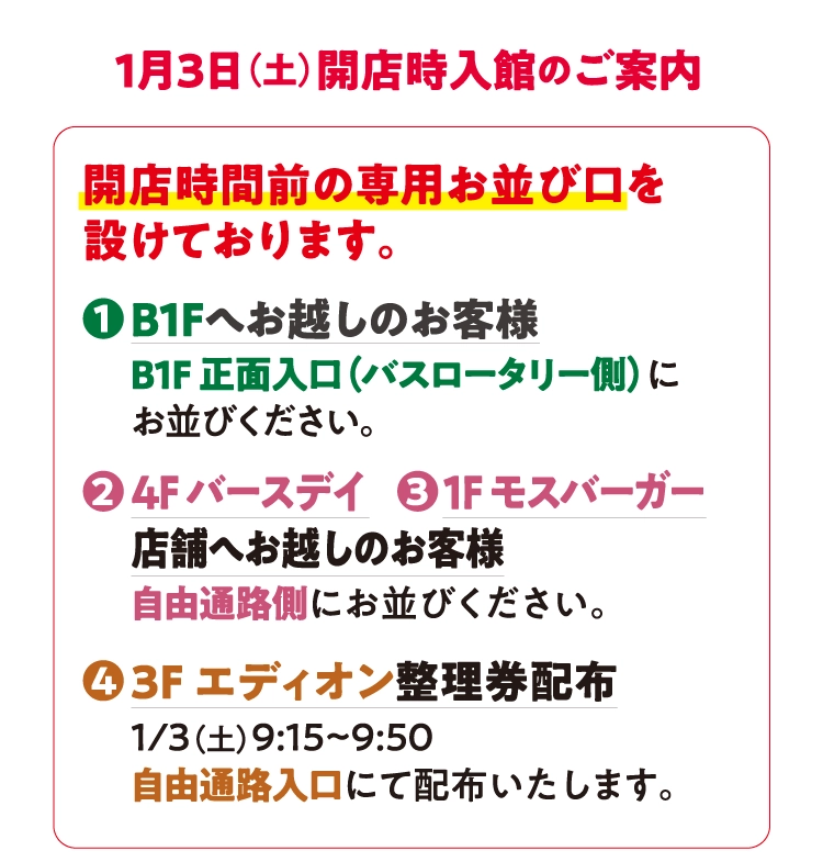 1月2日（木）開店時入店のご案内